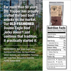 Old Trapper Double Eagle jerky tender, smoky bites deliver gourmet flavor