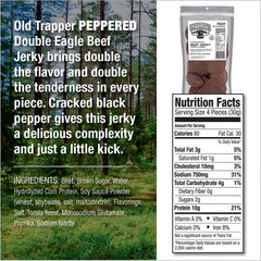 Old Trapper jerky close-up showing lean peppered slices for on-the-go protein.