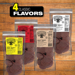 Old Trapper Teriyaki Double Eagle jerky smoke detail highlighting natural wood smoke.
