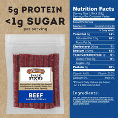 Old Wisconsin beef sausage snack sticks closeup highlighting premium texture and quality.