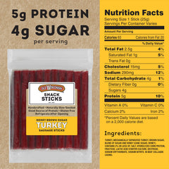 Old Wisconsin Honey Brown Sugar Turkey Sausage Snack Sticks resealable pouch close for on-the-go freshness