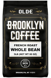 OLDE BROOKLYN COFFEE French Dark Roast beans in 5lb bulk with vibrant aroma.