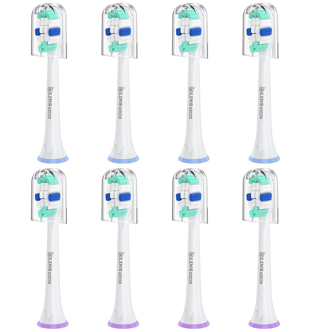 OLINS KAKO replacement brush heads for Philips Snap-On handles, 8-pack for thorough everyday cleaning.