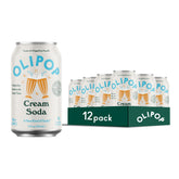 OLIPOP Cream Soda 12-pack on pantry shelf offers convenient, gut-friendly refreshment.
