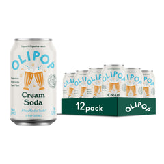 OLIPOP Cream Soda 12-pack on pantry shelf offers convenient, gut-friendly refreshment.