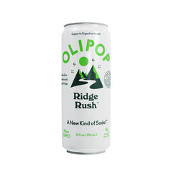 OLIPOP Ridge Rush can label closeup shows vibrant color and clean ingredients