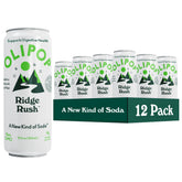 OLIPOP Ridge Rush skinny can pour highlights crisp fruity notes for a refreshing sip