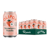 OLIPOP Strawberry Vanilla can front, a refreshing prebiotic soda for anytime refreshment.