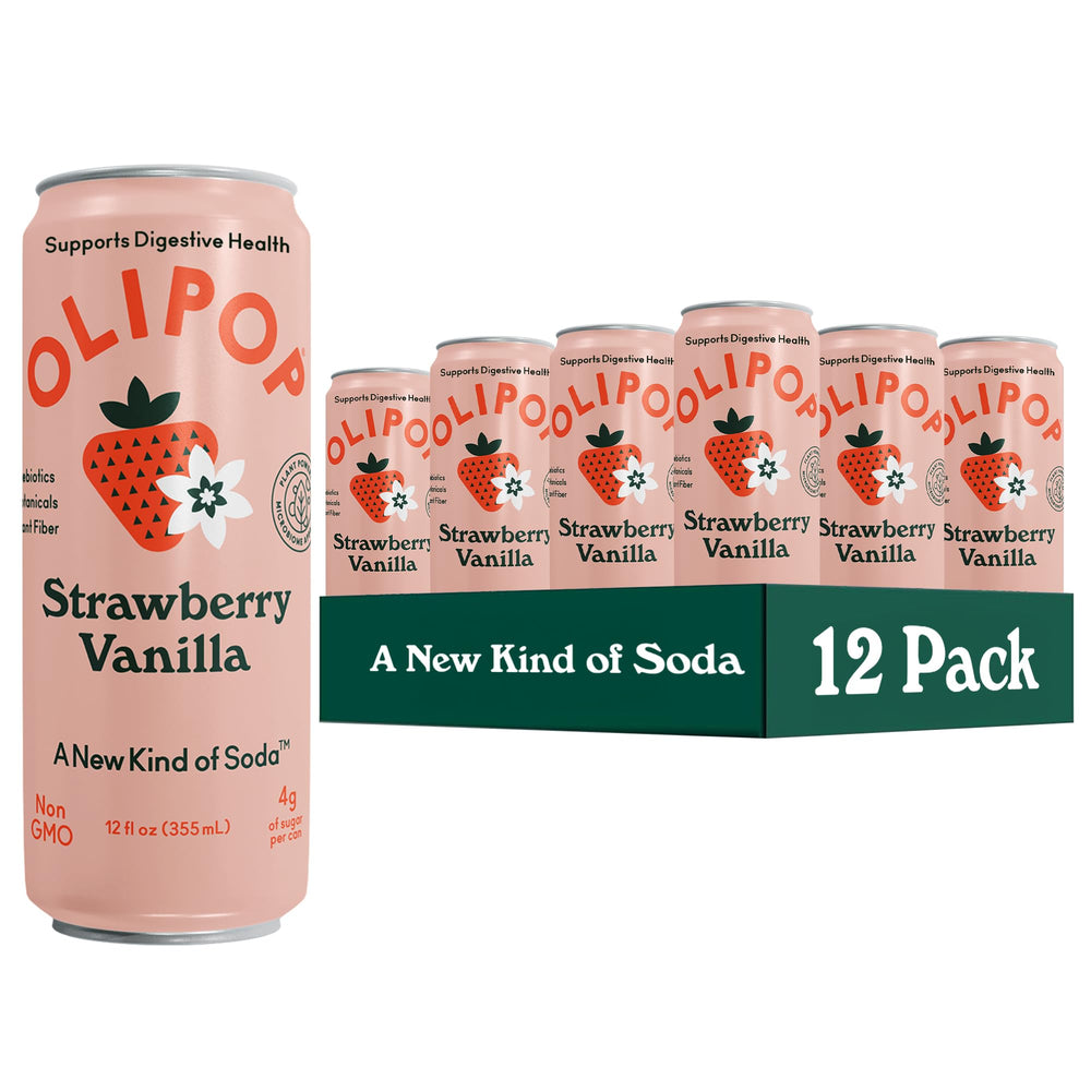 OLIPOP Strawberry Vanilla can with bright label ready to sip
