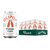OLIPOP Vintage Cola can front view highlighting classic flavor and prebiotic fiber.