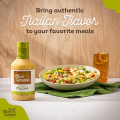 Olive Garden Signature Italian Dressing label on glass jar highlights gluten-free option.