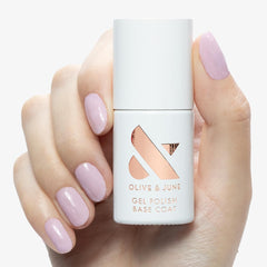 Olive & June Gel Polish Base Coat on nails for smooth, long wear