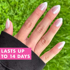 Olive & June Instant Mani application steps shows quick 30-second press-on method