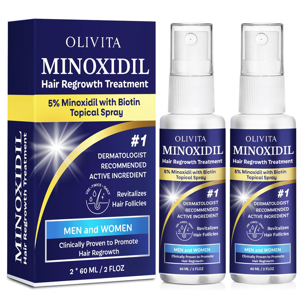 OLIVITA Minoxidil spray bottle ready for daily use to support hair regrowth.