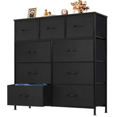 OLIXIS 9-drawer dresser with wood top organizes clothing and accessories.