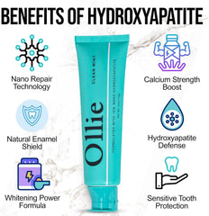 Ollie Clean Mint toothpaste close-up showing mint texture for fresh breath.