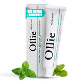 Ollie Fresh Mint toothpaste tube close-up highlighting the clean, minty formula