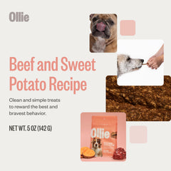 Emballage Ollie Jerky montrant boeuf et ingrédients simples.
