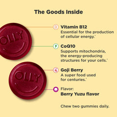 OLLY Berry Yuzu flavored gummies close-up highlighting flavor