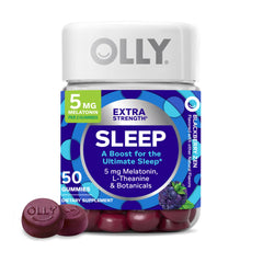 OLLY Extra Strength Sleep Gummies bottle showing easy nightly routine.