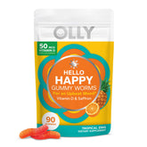 OLLY Hello Happy Gummy Worms Tropical Zing bottle with mood-friendly flavor