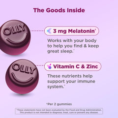 Close-up of OLLY Immunity Sleep gummies with berry flavor