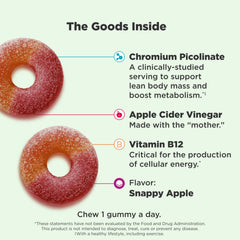OLLY Metabolism Gummy Rings apple-flavor closeup highlights Snappy Apple taste and natural ingredients