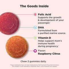 OLLY Prenatal Multivitamin nutrients list features folic acid and baby eye development support