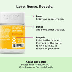 OLLY Probiotic Gummy ingredient list features Bacillus subtilis and tropical mango flavor.