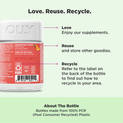 OLLY gummy label on bottle highlighting gluten-free formula.