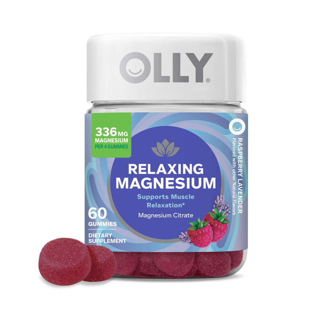 OLLY Relaxing Magnesium Gummies bottle front view for easy daily use