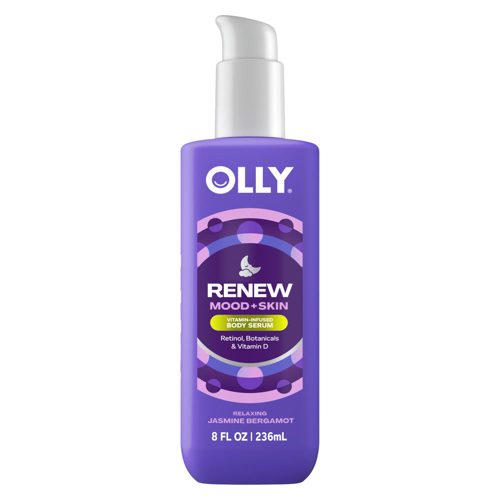 OLLY Renew Mood + Skin bottle with creamy serum for overnight nourishment