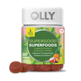 OLLY Supergood Superfoods Gummies bottle on counter for easy daily nutrition.