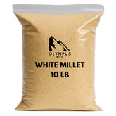 Olympus Myco White Proso Millet Seed bag front shows USA-sourced, additive-free bird nutrition.