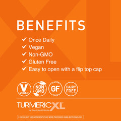 OmegaXL TurmericXL bottle back shows nutrition facts and gluten-free wellness.