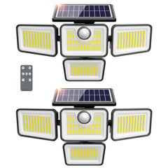 Omibee 4500LM solar light front view highlighting bright outdoor illumination for driveways and entryways.