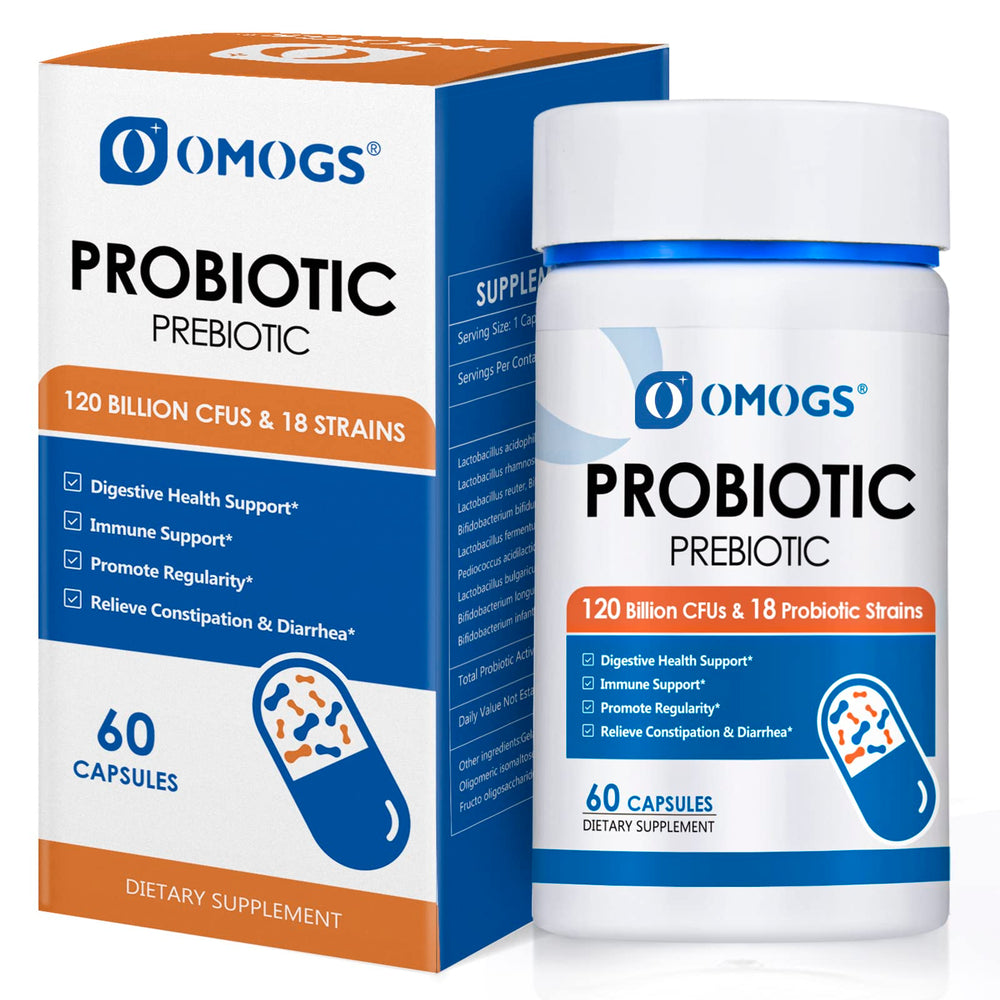 OMOGS Probiotics bottle with capsules for daily gut support