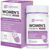 OMOGS Women's Probiotic bottle front showing 180B CFUs and capsules for gut balance