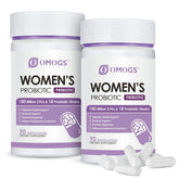 OMOGS Women's Probiotic bottle front view showing 180B CFUs and 18 strains