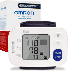 Omron 3 Series Wrist Monitor display readings for reliable home blood pressure tracking.