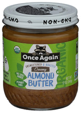 Once Again Organic Smooth Almond Butter jar, creamy spread for toast and smoothies.