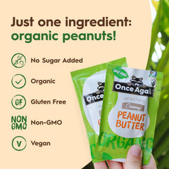 Once Again peanut butter packets in a bag for quick travel snack.