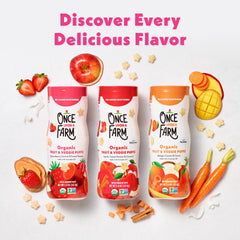 Once Upon a Farm mango carrot puffs, bright flavor and light crunch for little mouths.