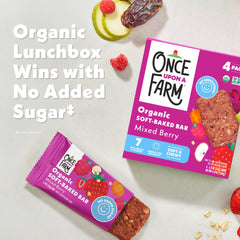 Once Upon A Farm ingredients shot featuring oats and berries for wholesome, flavorful snacking.
