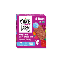 Once Upon A Farm mixed berry soft-baked bars packaging, a convenient organic snack for busy days.