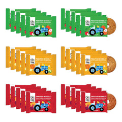 Once Upon a Farm tractor wheel apple bars for toddler snack time with real fruit.