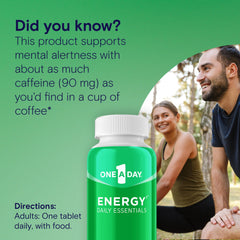 One A Day Energy Daily Essentials bottle back highlighting ingredients for immune support