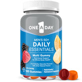 One A Day Men's 50+ daily essentials bottle on counter for easy nutrition.