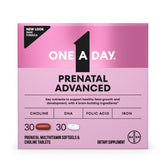 ONE A DAY Prenatal Advanced bottle front, easy daily prenatal nutrition