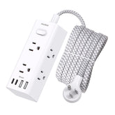 One Beat 10ft extension cord with flat plug powering devices behind furniture